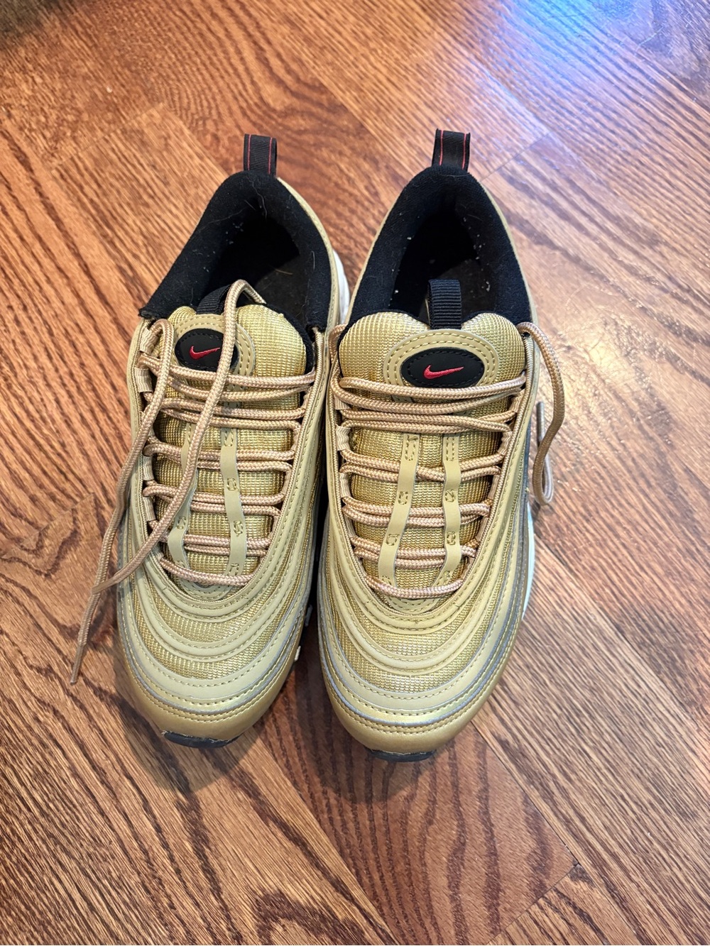 Nike Men’s Gold and Black Air Max-Style Sneakers metallic gold
